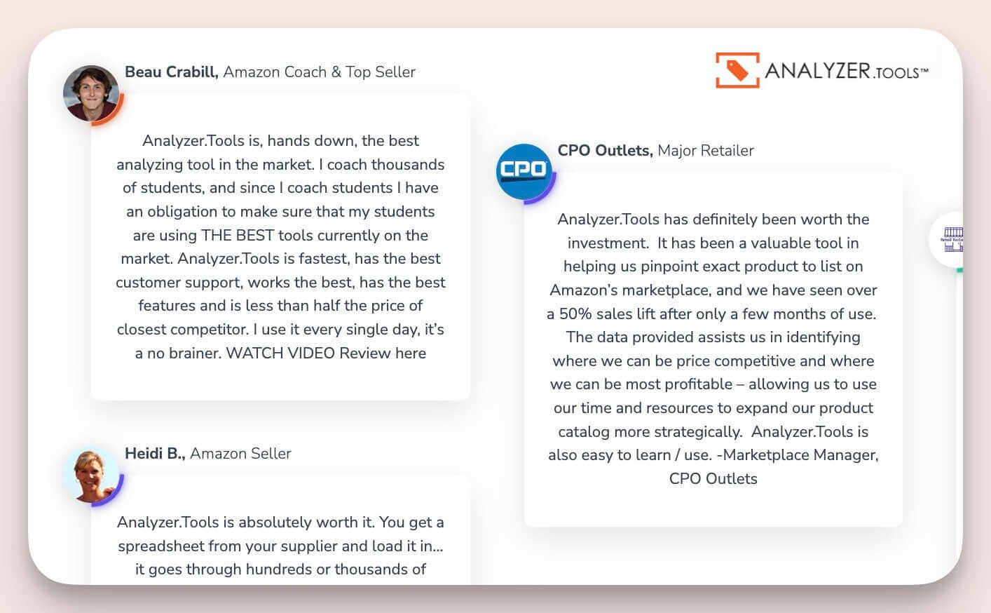 An image of Analyzer Tools with testimonials a Better Alternative to Scan unlimited